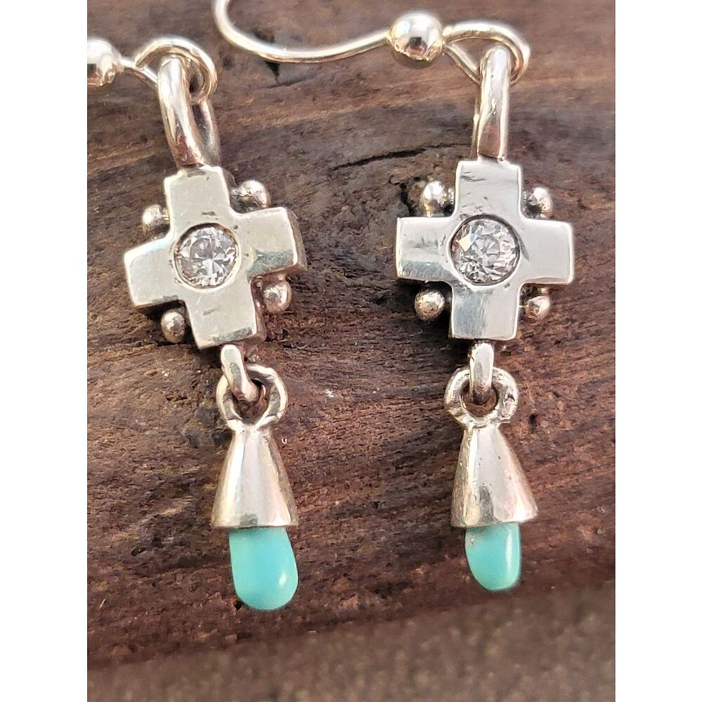 Barse Sterling Silver Cross Turquoise & CZ Earrings NEW! - Picture 3 of 4